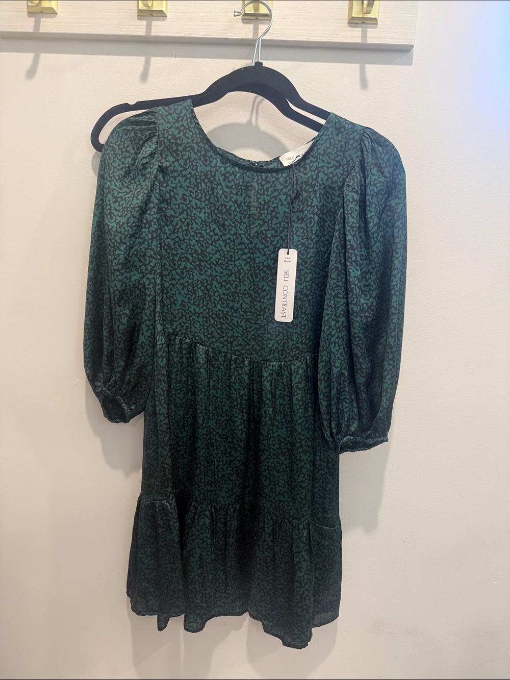 Puff Sleeve Tiered Mini Dress in Dark Green Floral